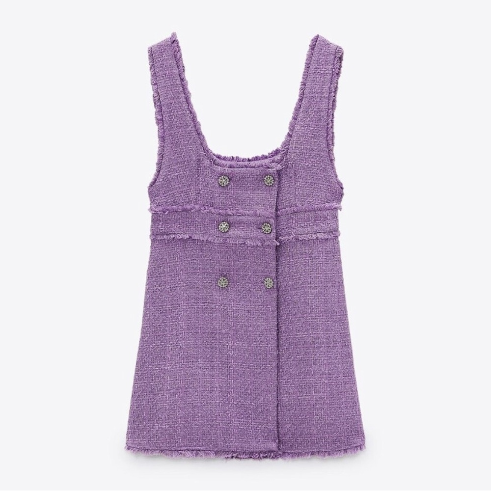 Zara Lilac Tweed Double Breasted Rhinestone Buttons Mini Dress size small